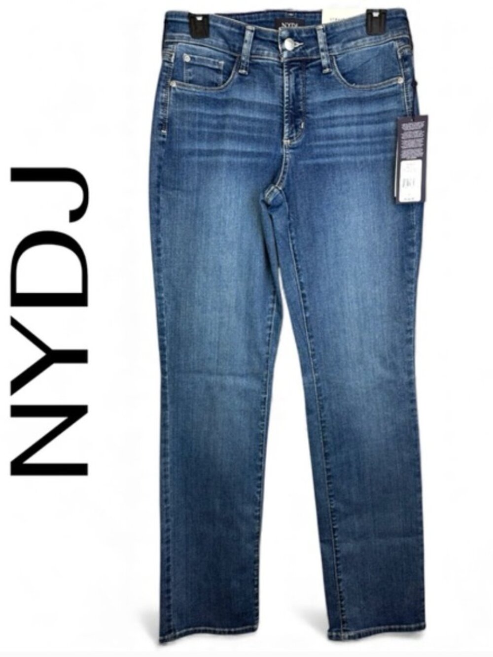 NYDJ Stretch Denim Marilyn Straight Leg Jeans Premium Size 2 Tall NEW $124 msrp